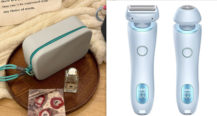 Kanti Shaver 2 en 1 azul con estuche verde salvia
