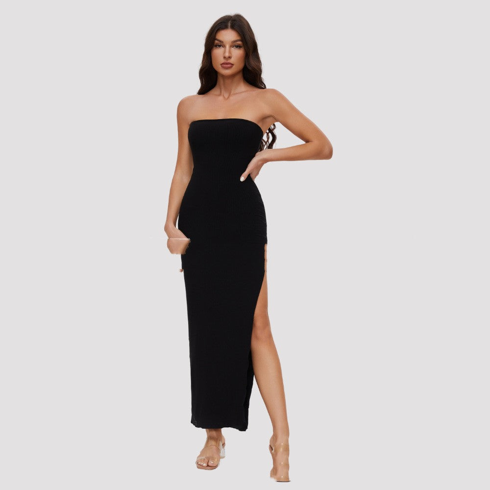 Kanti Strapless Dress negro largo con abertura